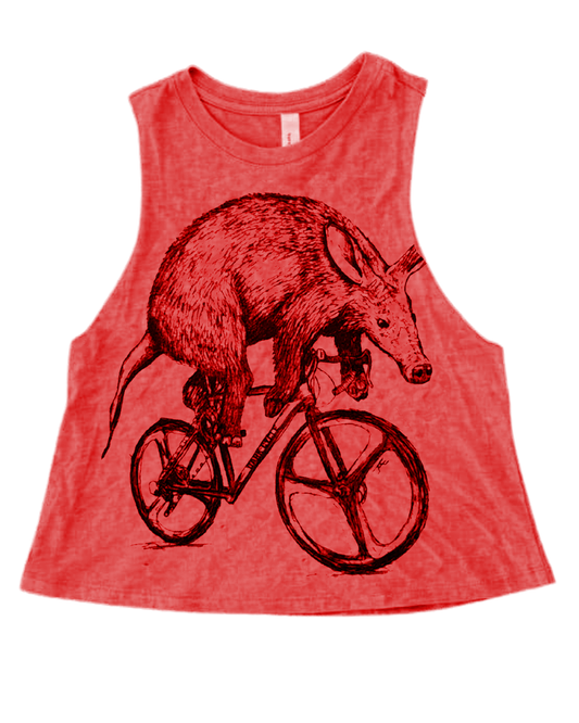 Aardvark on a Bike Racer Cropped Tank