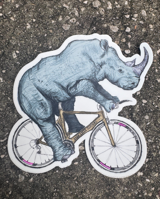 Rhino on a Bicycle Vinyl Sticker