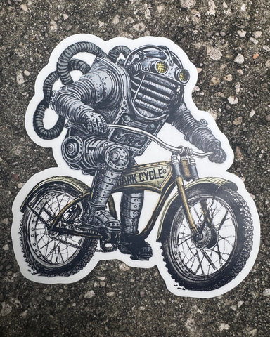 Robot on a Bicycle Vinyl Sticker