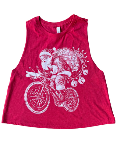 Santa on A Bicycle Women's Racerback Crop Tank