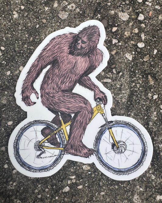 Sasquatch on a Bicycle Vinyl Sticker