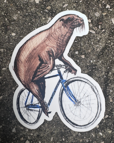 Sea Lion on a Bicycle Vinyl Sticker