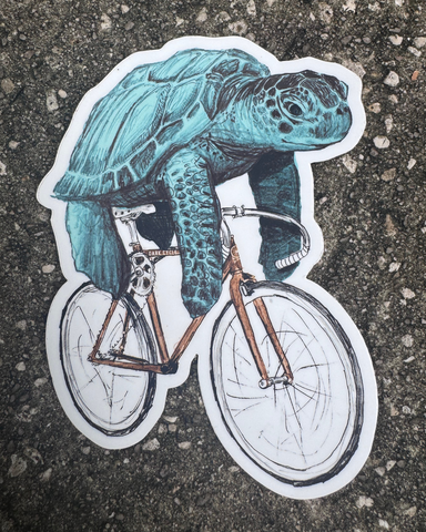 Sea Turtle on a Bicycle Vinyl Sticker