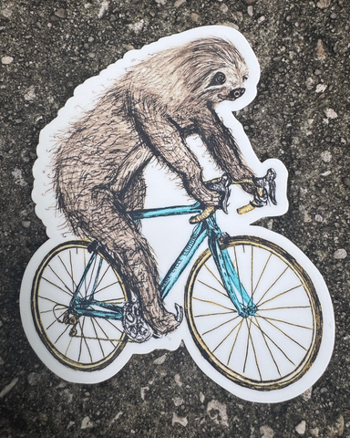 Sloth on a Bicycle Vinyl Sticker