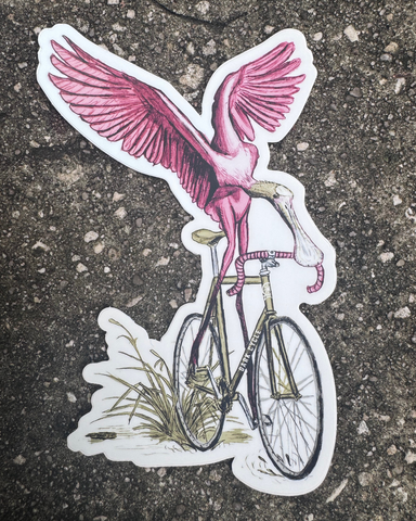 Spoonbill on a Bicycle Vinyl Sticker