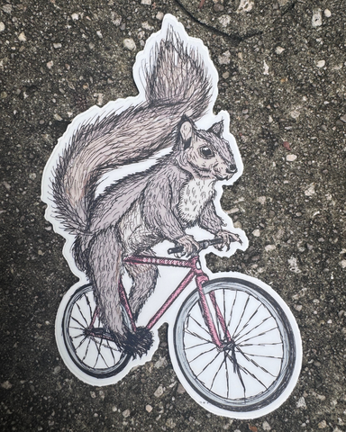 Squirrel on a Bicycle Vinyl Sticker