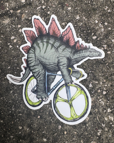 Stegosaurus on a Bicycle Vinyl Sticker