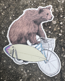 Surf Bear on a Bicycle Vinyl Sticker