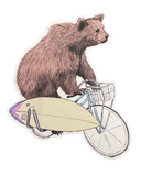 Surf Bear on a Bicycle Vinyl Sticker