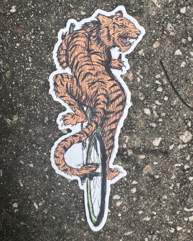 Tiger on a Bicycle Vinyl Sticker