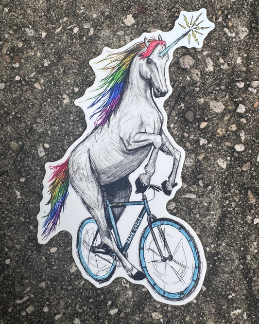 Unicorn on a Bicycle Vinyl Sticker