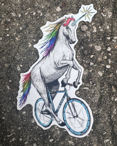 Unicorn on a Bicycle Vinyl Sticker