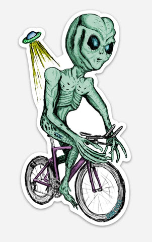 Alien on a Bicycle Vinyl Sticker