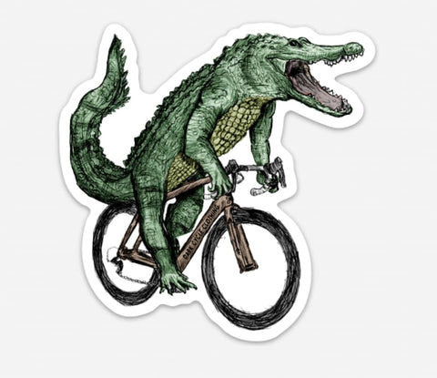 Alligator on a Bicycle Vinyl Sticker