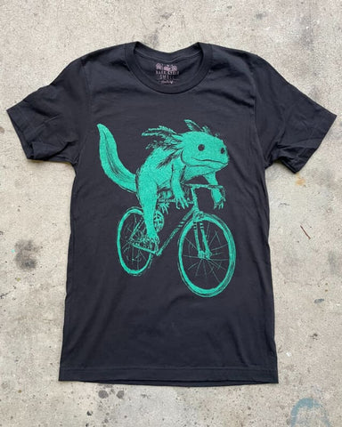 Axolotl on A Bicycle TEAL ink Men's/Unisex Shirt