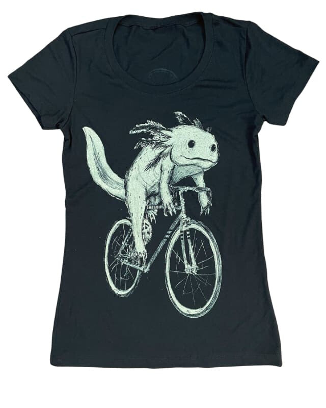 Axolotl on A Bicycle Women’s Shirt - Classic Slim Tee - Black / S - Women’s