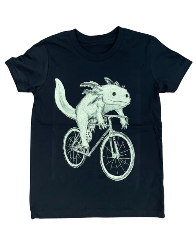 Axolotl on a Bicycle Youth Shirt - Classic Tee - Black / YS