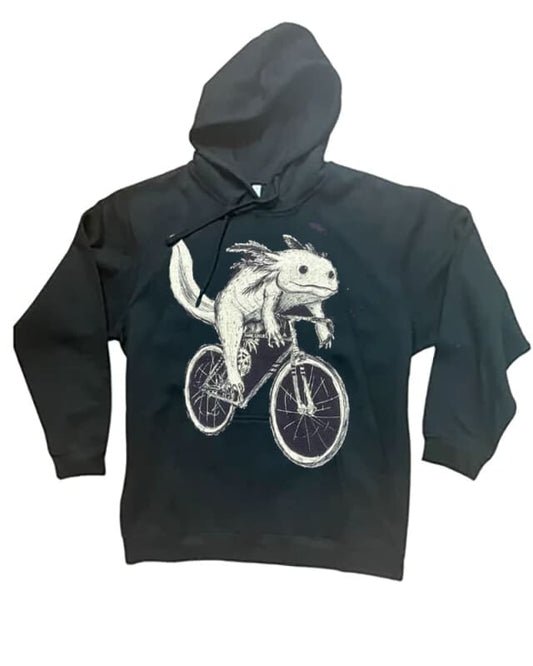 Axolotl on A Bike Unisex Hoodie - The STAPLE - Black / XS