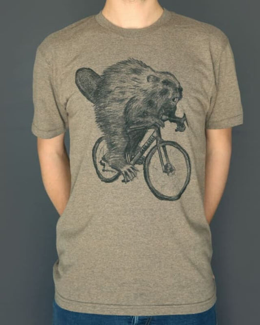 Beaver on a Bicycle Men’s/Unisex Shirt - 70’s Vintage Tee - Tri-Olive / XS - Unisex Tees