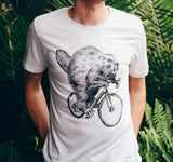 Beaver on a Bicycle Mens T-Shirt - Tri Oatmeal / XS - Unisex Tees