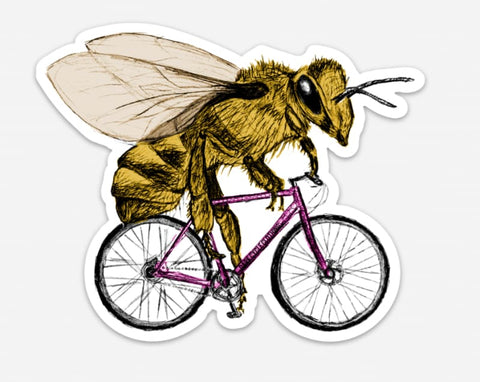 Bee on a Bicycle Vinyl Sticker