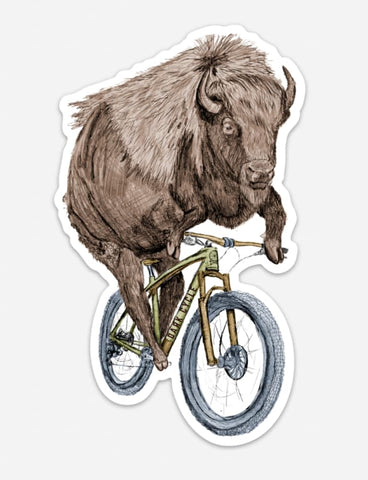 Buffalo on a Bicycle Vinyl Sticker