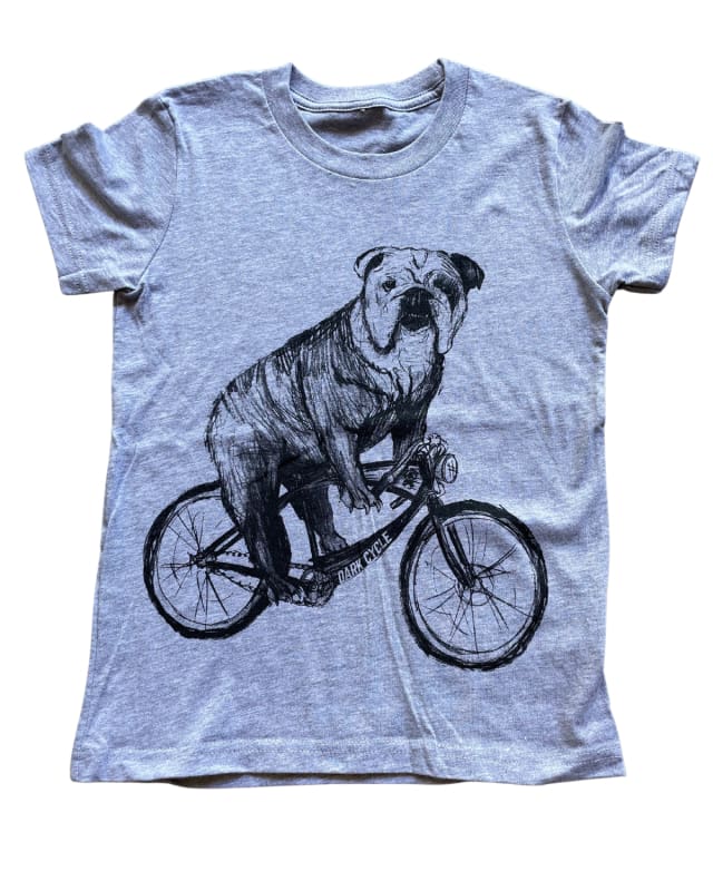 Bull Dog on a Bicycle Youth Shirt - Classic Tee - Heather Grey / YS