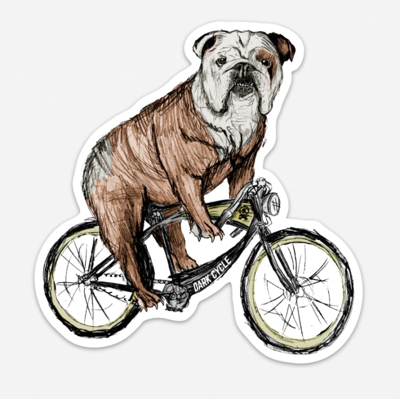 Bulldog on a Bicycle Vinyl Sticker