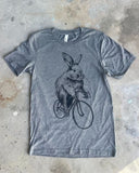 Bunny Rabbit on a Bicycle Men’s T-Shirt - 70’s Vintage Tee - Tri-Grey / XS - Unisex Tees