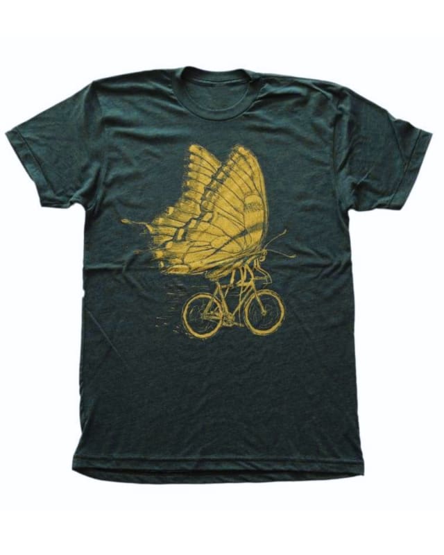 Butterfly on a Bicycle Men’s/Unisex Shirt - 70’s Vintage Tee- Tri Emerald / XS - Unisex Tees