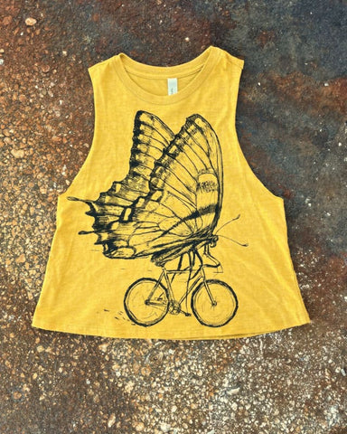 Butterfly on A Bicycle Women's Racerback Crop Tank