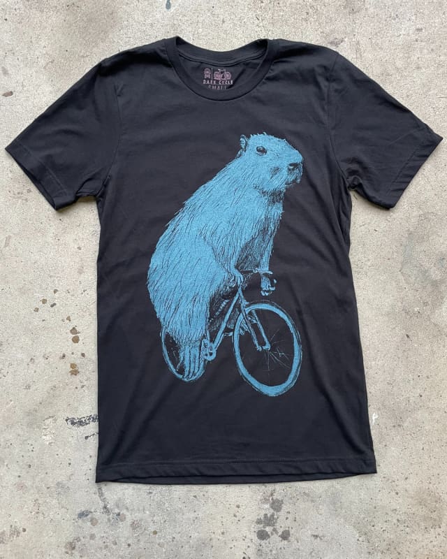 Capybara on A Bicycle BLUE ink Men’s/Unisex Shirt - Classic Tee - Black / XS - Unisex Tees