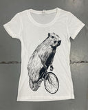 Capybara on A Bicycle Women’s Shirt - Classic Slim Tee - Tri-Solid White / S - Women’s
