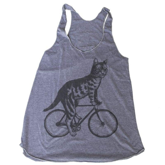 Cat On A Bicycle Womens Racerback Tank Top - Womens Tank / Athletic Grey / XS - Ladies Tanks
