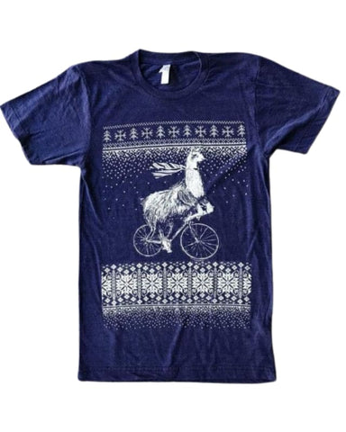 Christmas Llama on a Bicycle Men’s/Unisex Shirt