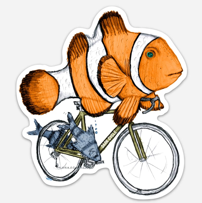clownfish on a bicycle vinyl sticker $ 7 . 00 default title