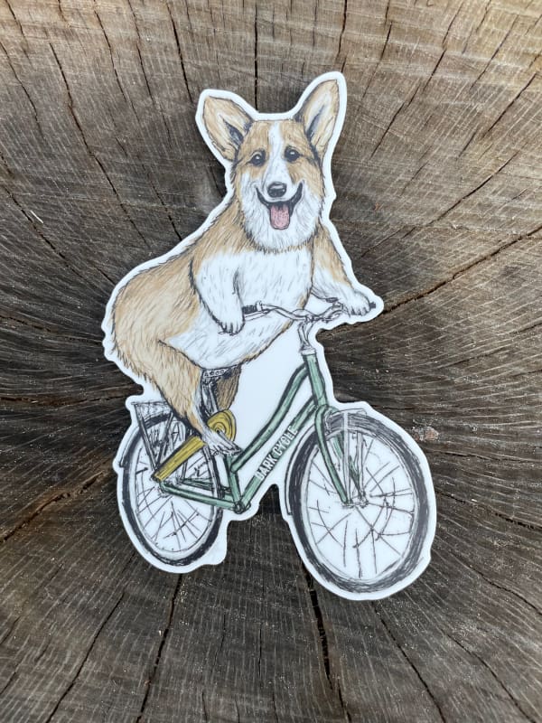 Corgi on a Bicycle Vinyl Sticker