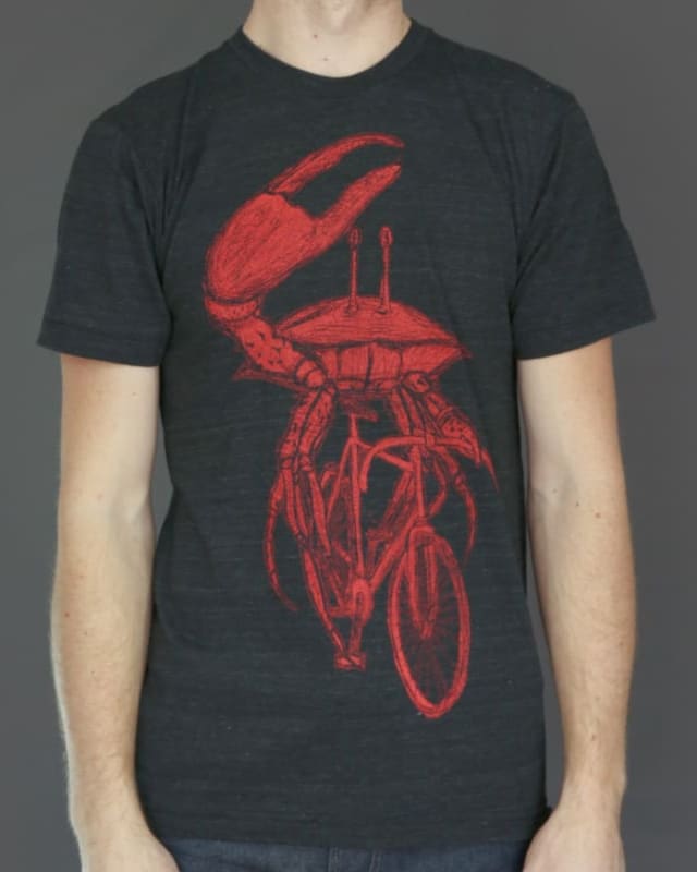 Crab on a Bicycle Men’s/Unisex Shirt - 70’s Vintage Tee - Tri-Black / XS - Animals on Bikes