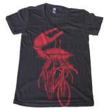 Crab on a Bicycle Womens T-Shirt - Womens Tee / Tri-Black / S - Ladies Tees