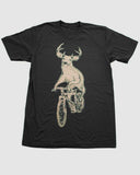Deer on a Mountain Bicycle Men’s T-Shirt - Unisex/Mens Tee / Classic Tee - Black / XS - Animals on Bikes