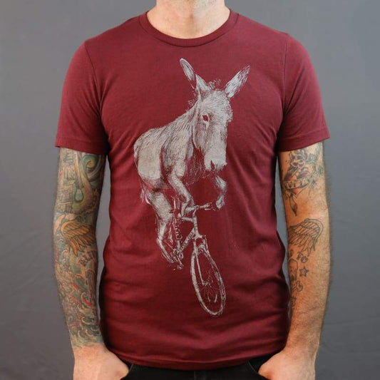 Donkey on a Bike Mens T-Shirt - Heather Cranberry / XS - Unisex Tees