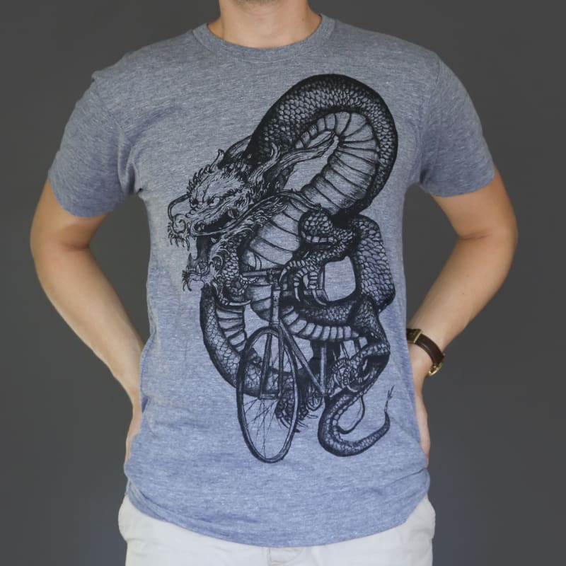 Dragon on a Bicycle Mens T-Shirt - Unisex/Mens Tee / Tri-Grey / XS - Unisex Tees