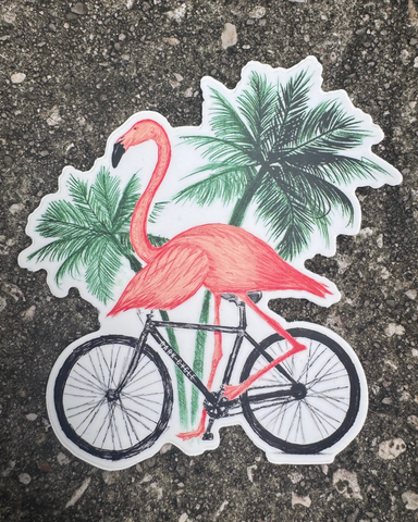 Flamingo on a Bicycle Vinyl Sticker