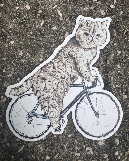 Persian Cat on a Bicycle Vinyl Sticker