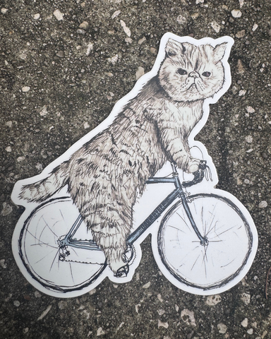 Persian Cat on a Bicycle Vinyl Sticker