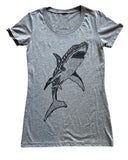 Folkin’ Shark Women’s Shirt - Classic Slim Tee - Tri-Grey / S - Women’s