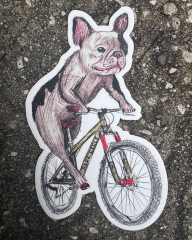 Frenchie on a Bicycle Vinyl Sticker