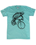 Frog on a Bicycle Men’s T-Shirt - Classic Tee - Light Aqua / XS - Unisex Tees
