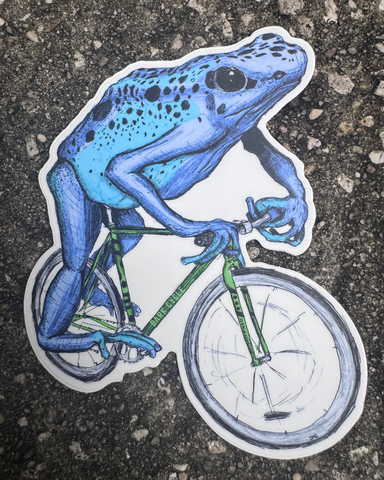 Frog on a Bicycle Vinyl Sticker