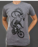 Goat on a Mountain Bicycle Men’s T-Shirt - Unisex/Mens Tee / 70’s Vintage Tee - Tri-Grey / XS - Unisex Tees
